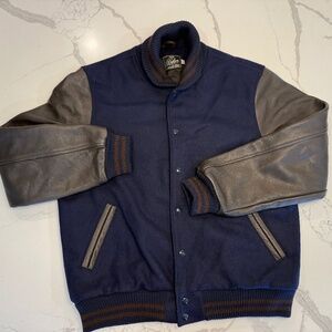 Men's Wool & Leather Varsity Style Jacket; Size XL